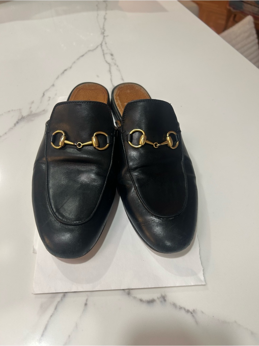 Woman’s  Black Leather Horsebit Mules